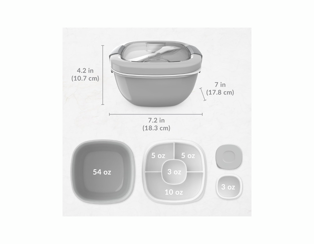 Lonchera Bentgo para Ensalada - Sostenible y Práctica para Comidas Frescas-Disponible en Gris, Verde y Azul