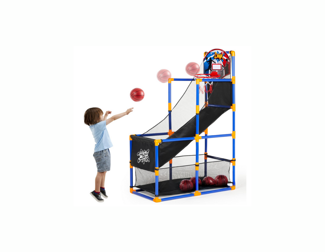 Juego de Baloncesto Arcade con 4 Bolas y Aro (3-12 años)