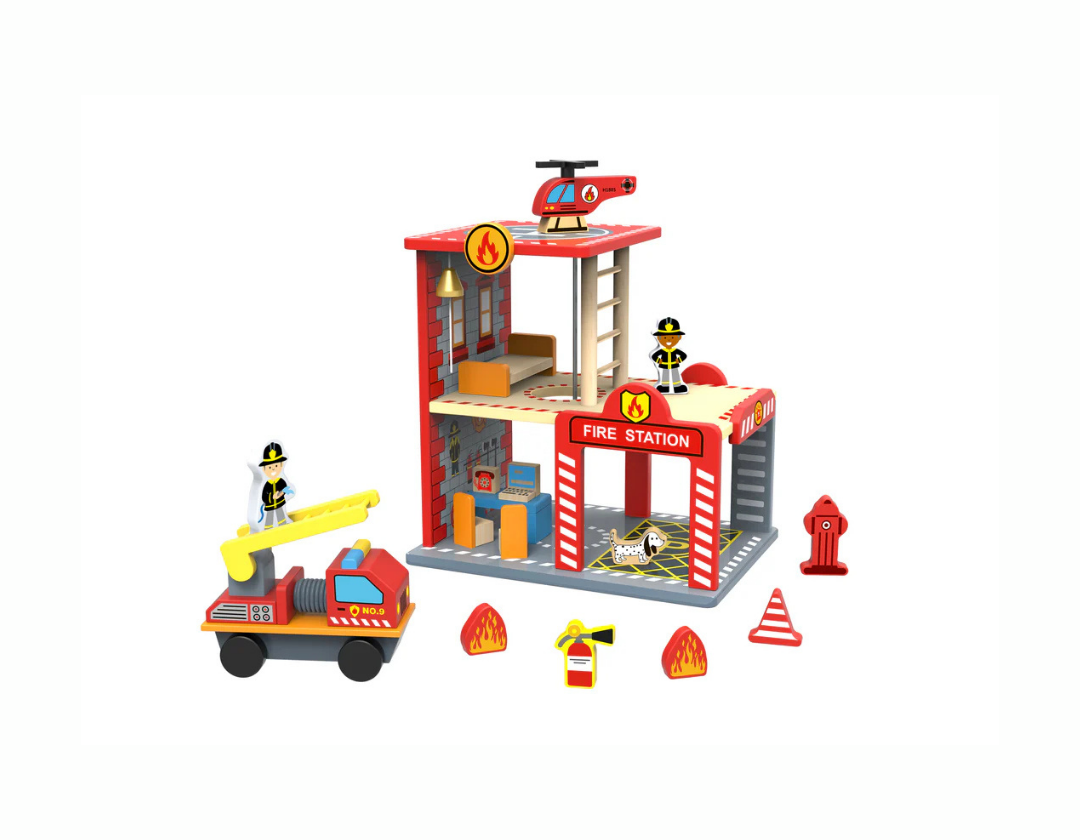 Mi Gran Estación de Bomberos de Madera – Set de Vehículos de Emergencia