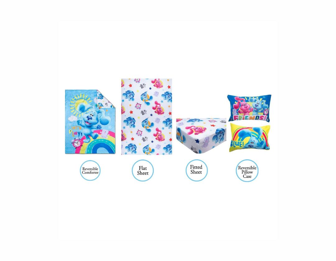Pistas de Blue juego de cama de 4 Piezas - Cama de Toddler o Cuna 132 x 71 cm