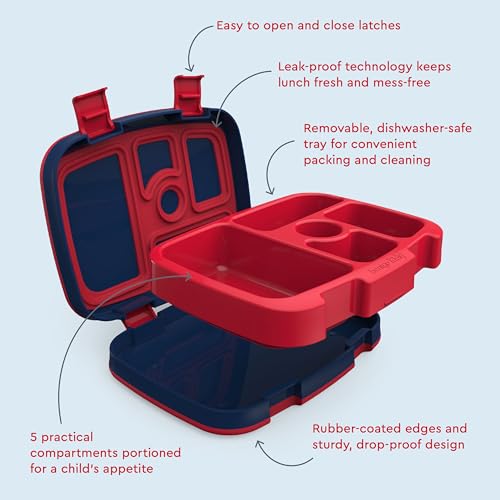 Bentgo Kids Lonchera estilo Bento con 5 compartimentos, a prueba de fugas y sin BPA, ideal para niños de 3 a 7 años. Cohete.