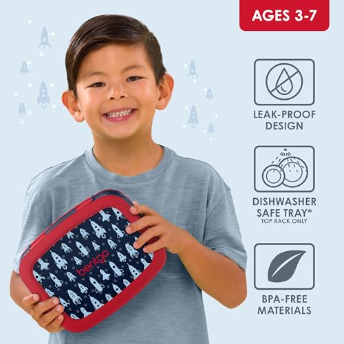 Bentgo Kids Lonchera estilo Bento con 5 compartimentos, a prueba de fugas y sin BPA, ideal para niños de 3 a 7 años. Cohete.
