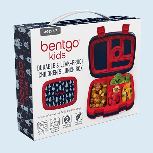 Bentgo Kids Lonchera estilo Bento con 5 compartimentos, a prueba de fugas y sin BPA, ideal para niños de 3 a 7 años. Cohete.
