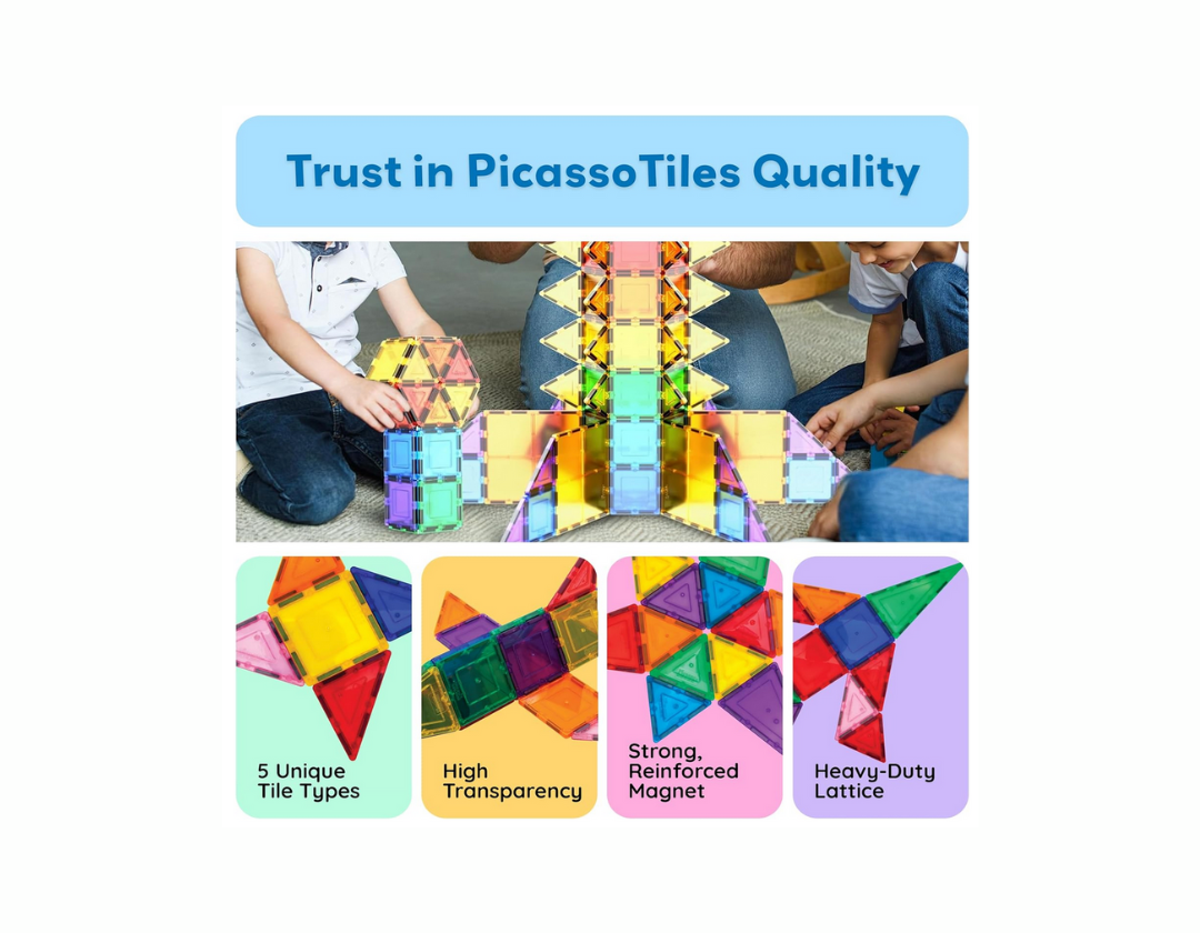 Picassotiles Set de Bloques 100 Piezas con Bolsa – Juguete de Construcción Creativa para Niños