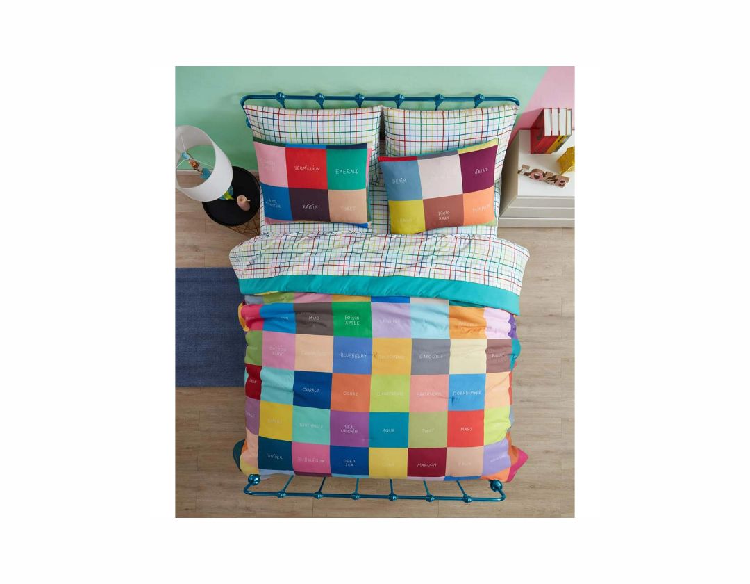 Juego de Edredón Reversible Full/Queen de 3 Piezas con Alfabeto Arcoíris Multicolor