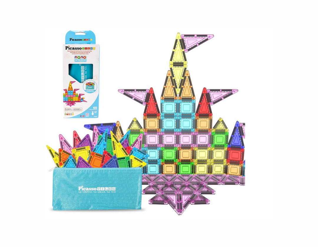 PicassoTiles Set de 65 Piezas Nano – Juguete de Construcción Magnético para Niños