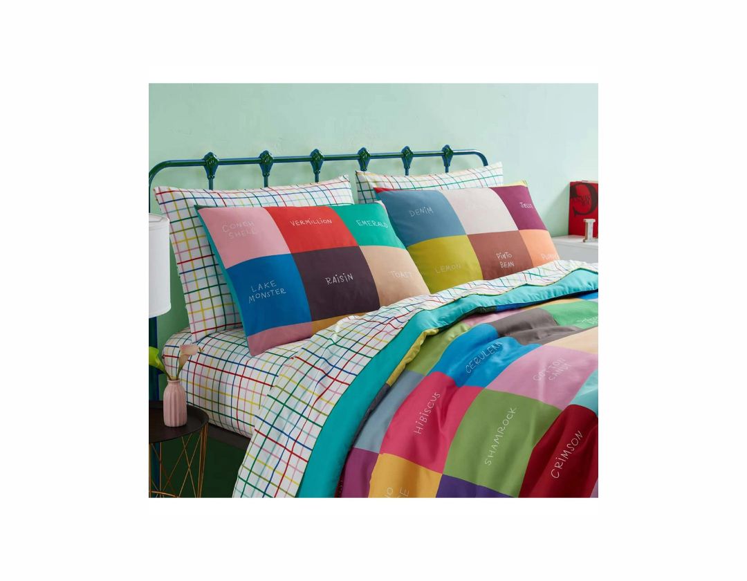 Juego de Edredón Reversible Full/Queen de 3 Piezas con Alfabeto Arcoíris Multicolor