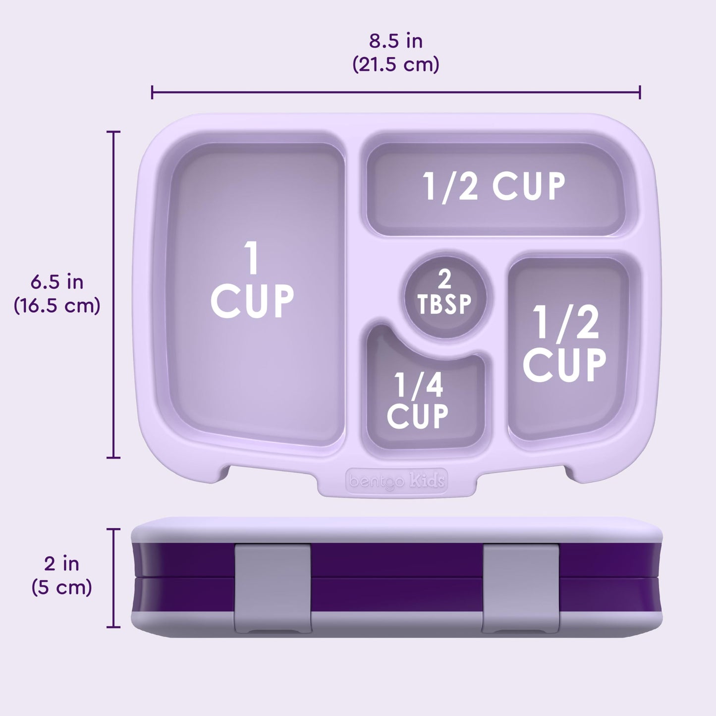 Bentgo Kids Lonchera estilo Bento con 5 compartimentos, a prueba de fugas y sin BPA, ideal para niños de 3 a 7 años. Unicornios morados