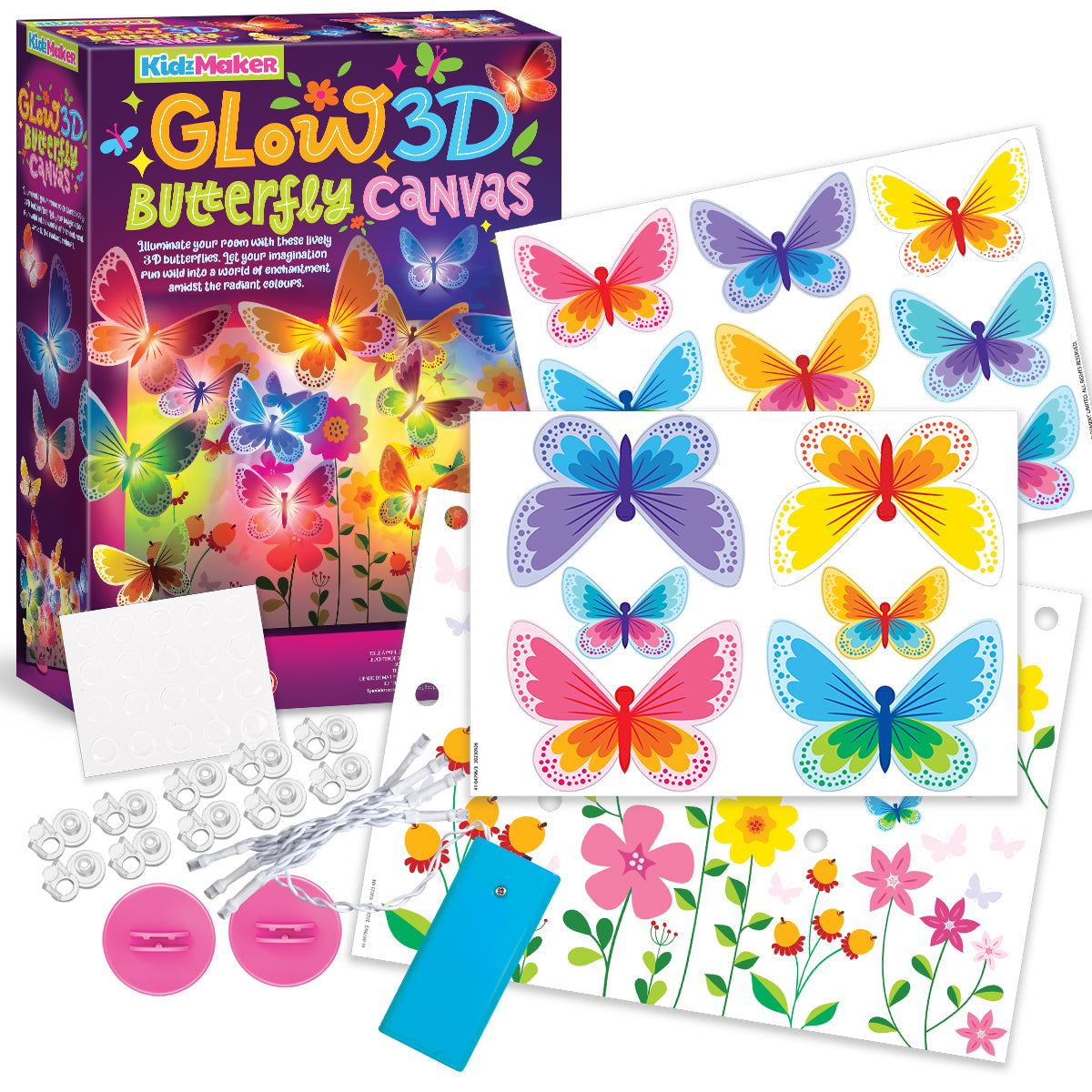 Lienzo 3D de Mariposas que Brillan KidzMaker 4M