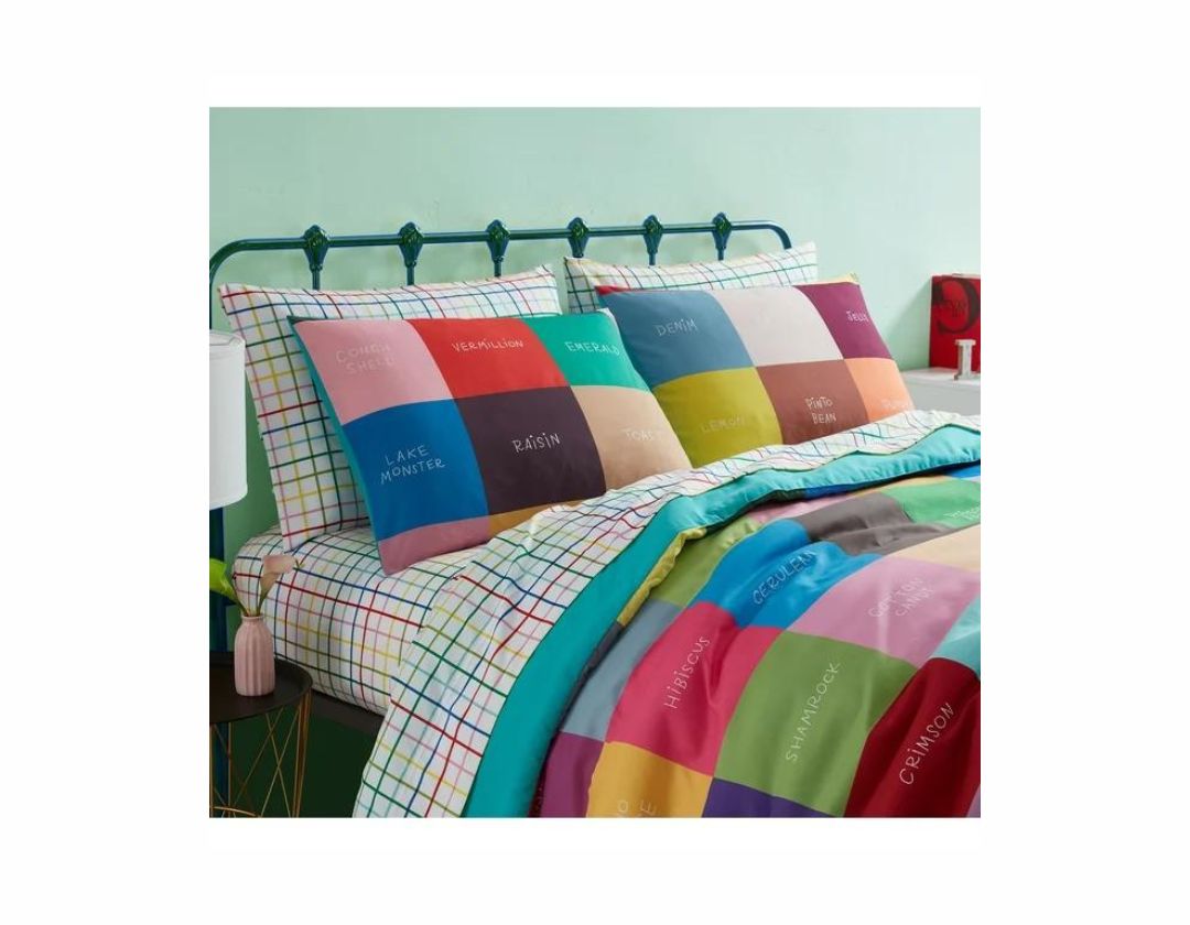 Juego de Sábanas Twin de 3 Piezas - Cuadrícula de arco iris tropical