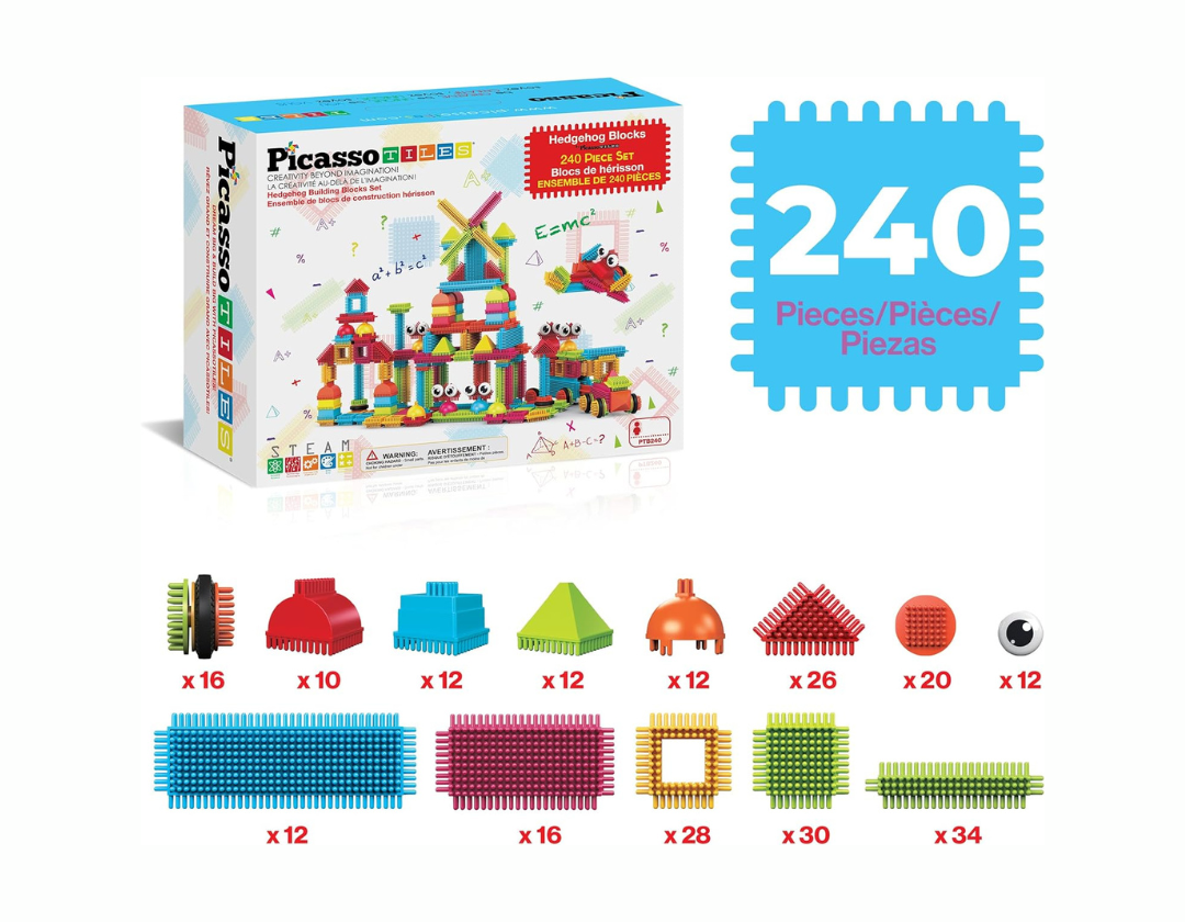 PicassoTiles – 240 Piezas Hedgehog Interlocking 3D Blocks