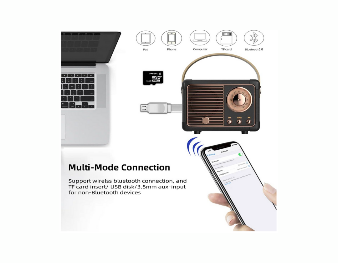 Parlante Bluetooth retro, mini altavoz inalámbrico