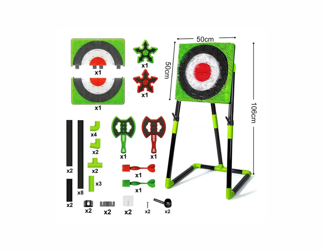 Juego de lanzamiento de hachas, con objetivo de cerdas y 8 hachas; para patio trasero, interiores y exteriores