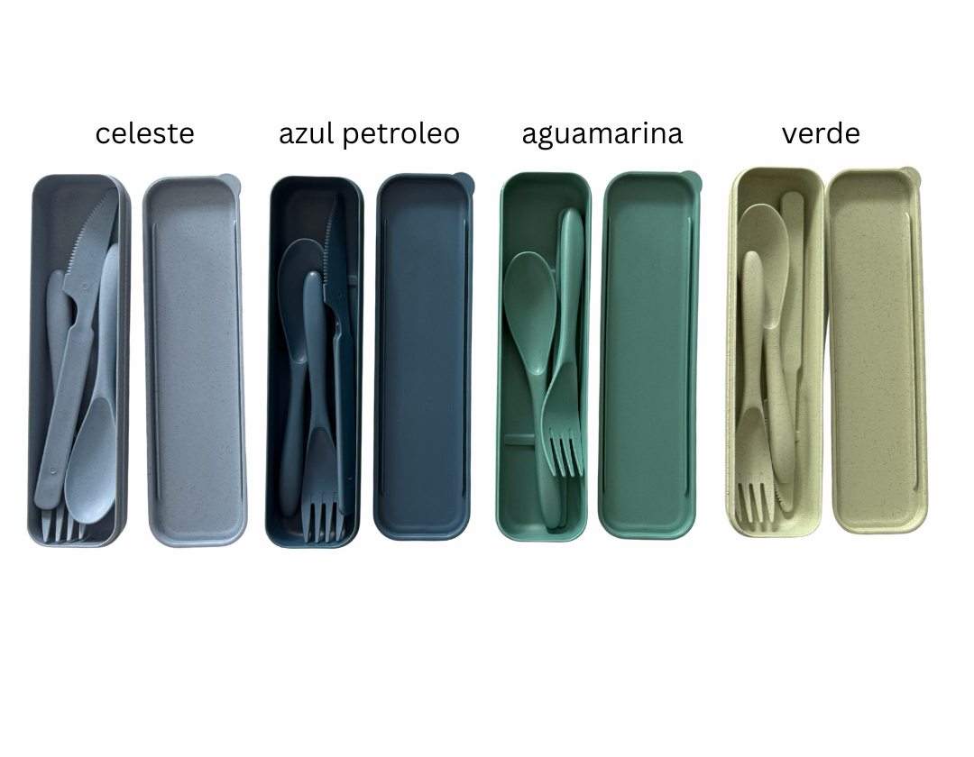 Cubiertos con estuche para loncher - Cuchillo, Tenedor y Cuchara