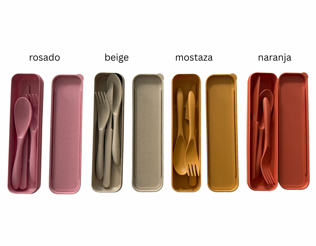 Cubiertos con estuche para loncher - Cuchillo, Tenedor y Cuchara