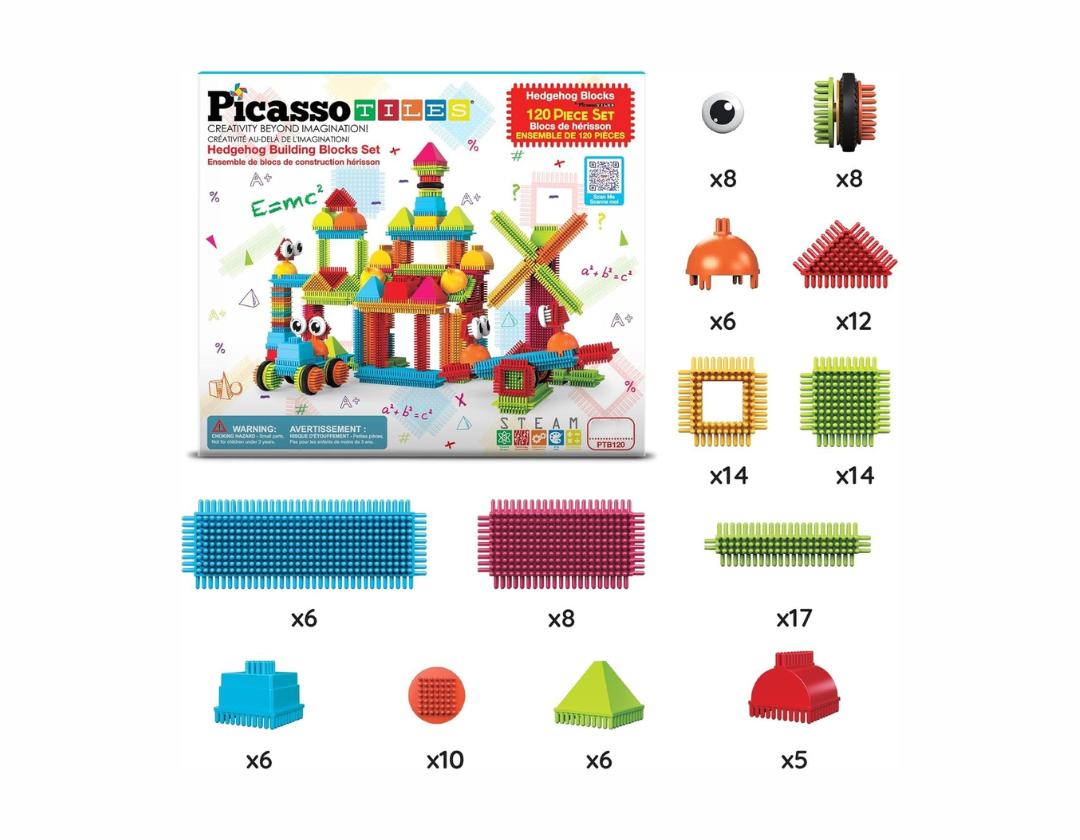 PicassoTiles – 120 Piezas Hedgehog Interlocking 3D Blocks