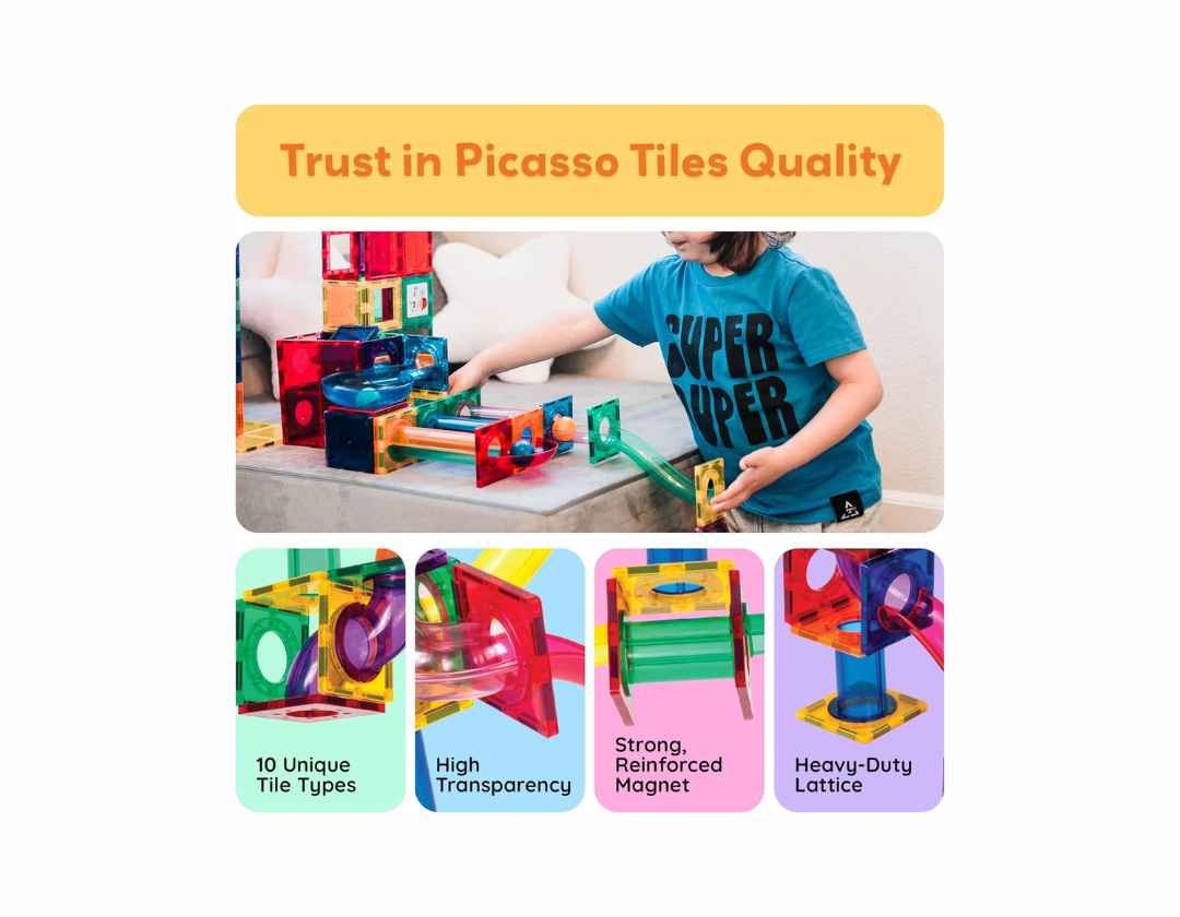 PicassoTiles Pista de Carreras de Canicas - 70 Piezas