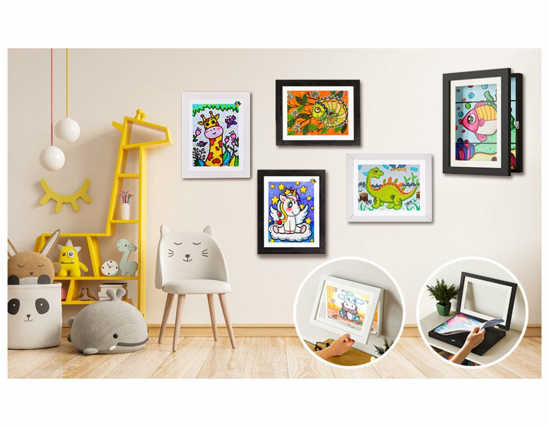 Marcos A3 de Arte Cambiables para Niños  - Blanco, Negro y Madera Clara