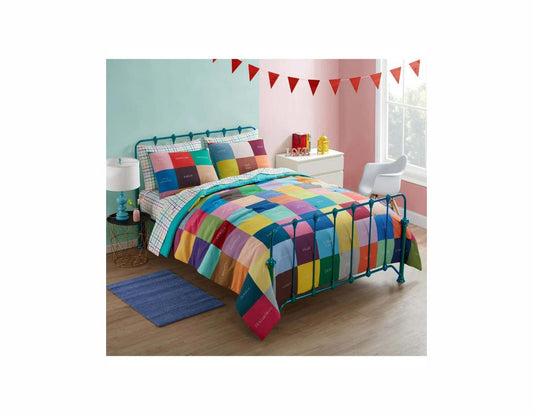 Juego de Edredón Reversible Full/Queen de 3 Piezas con Alfabeto Arcoíris Multicolor