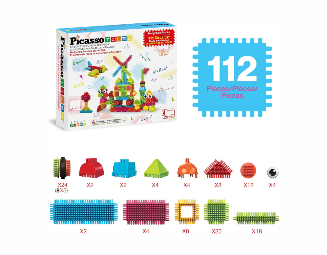 PicassoTiles – 112 Piezas Hedgehog Interlocking 3D Blocks
