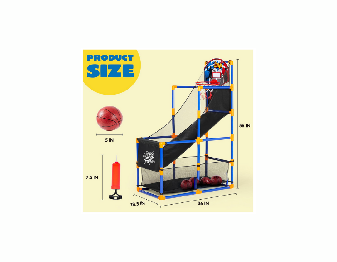 Juego De Baloncesto Tipo Arcade Con 4 Bolas Y Aro Para Niños De 3 A 12 Años