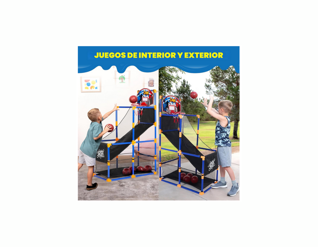Juego De Baloncesto Tipo Arcade Con 4 Bolas Y Aro Para Niños De 3 A 12 Años