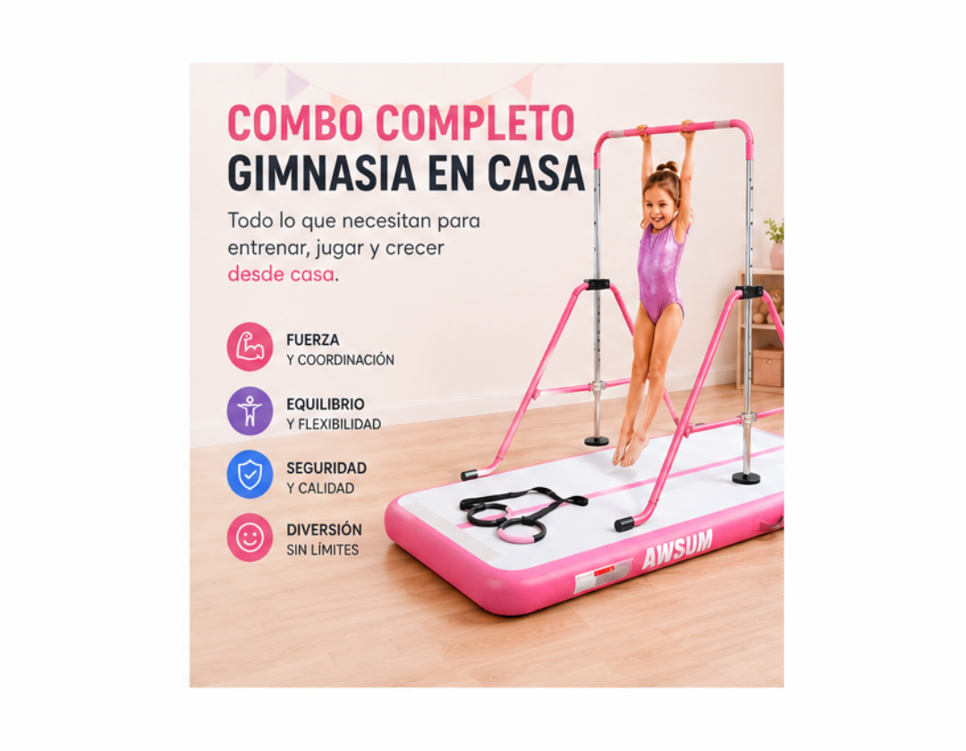Combo Gimnasia en Casa – Barra + Colchoneta Inflable + Anillos