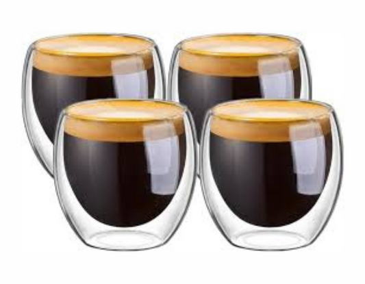 Vasos o tazas de vidrio doble pared 80 ml. Ideal para expreso.