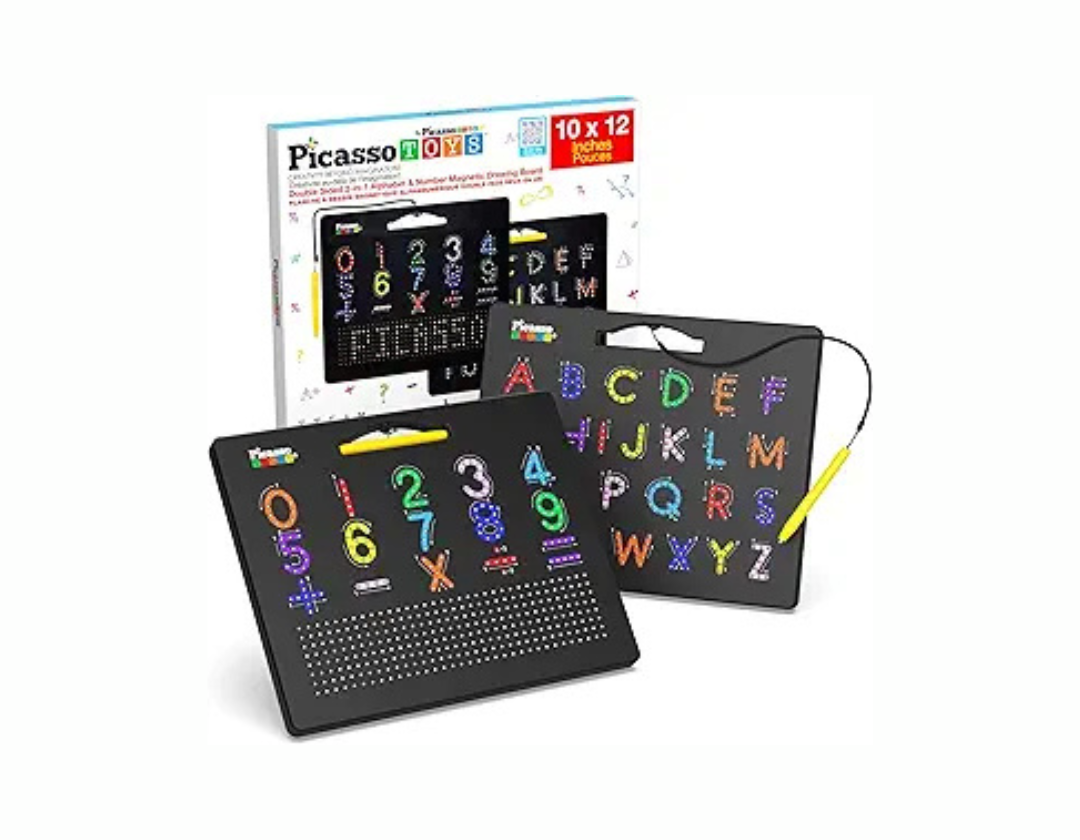 Picasso Tiles 2-1 Pizarra Magnetica de Alfabeto para Niños - 2 Lados (Mayúsculas y Números))