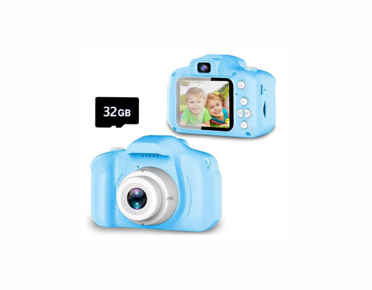 Camara de fotos y video infantil con memoria de 32GB Celeste