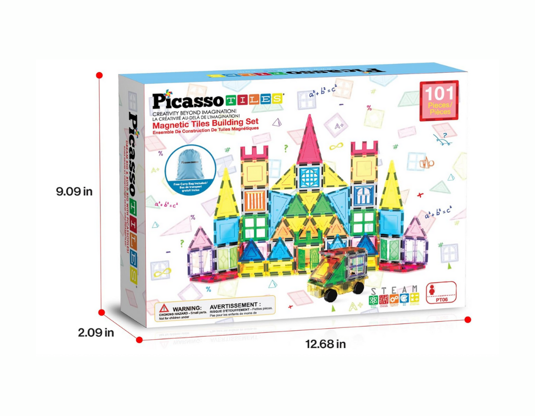 PicassoTiles – Bloques De Construcción Con Ventanas, Puertas Y Bolsa 101 Piezas