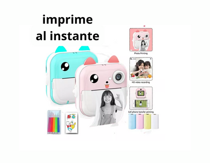 Camara impresora térmica imprime al instante. Tiene juegos, cámara de selfie fondos y más