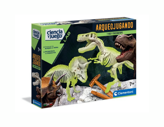 Kit Cientifico de arquelogía - T-Rex y Triceratops fosforescente