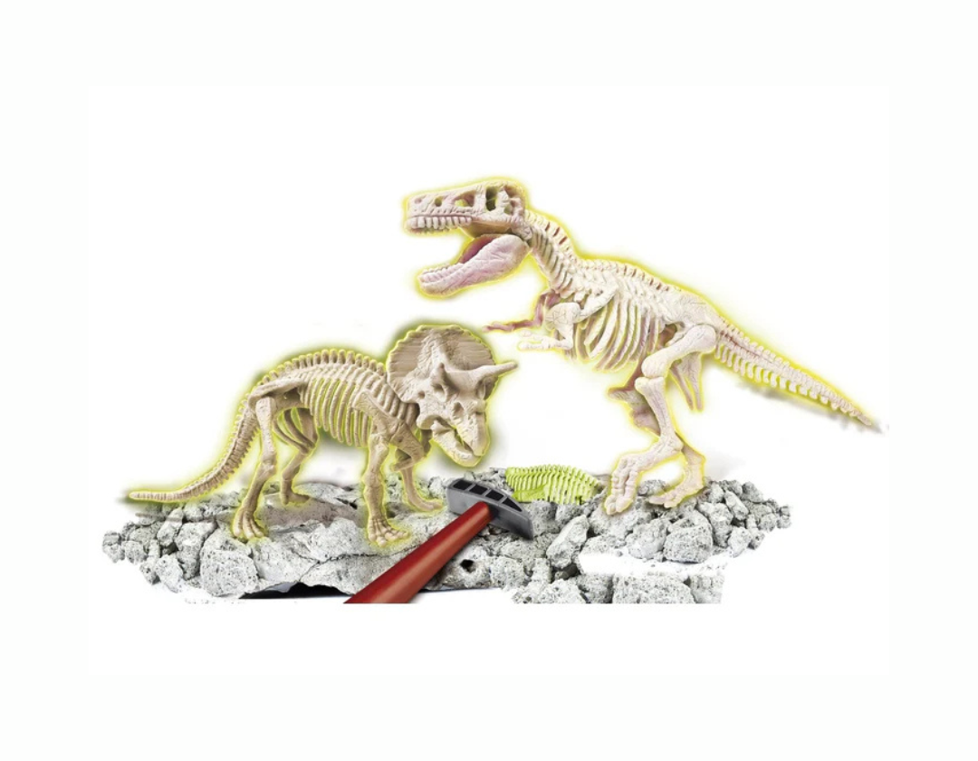 Kit Cientifico de arquelogía - T-Rex y Triceratops fosforescente