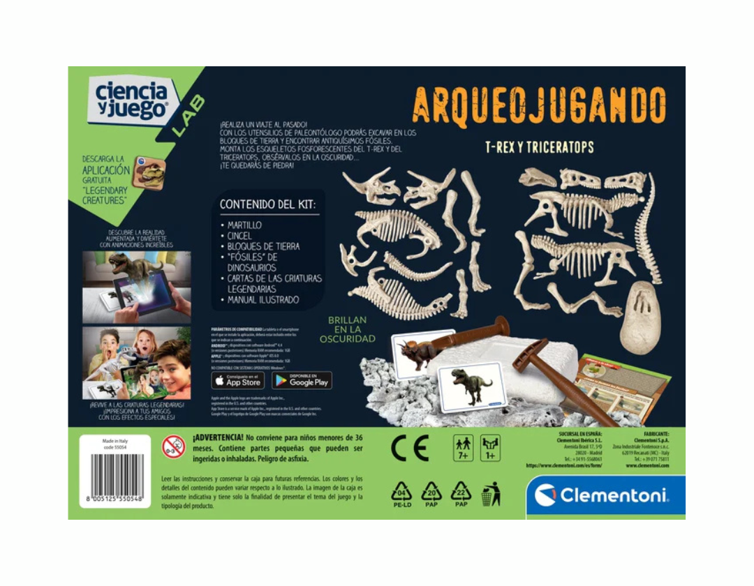 Kit Cientifico de arquelogía - T-Rex y Triceratops fosforescente