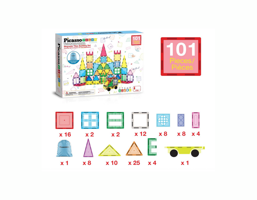 PicassoTiles – Bloques De Construcción Con Ventanas, Puertas Y Bolsa 101 Piezas