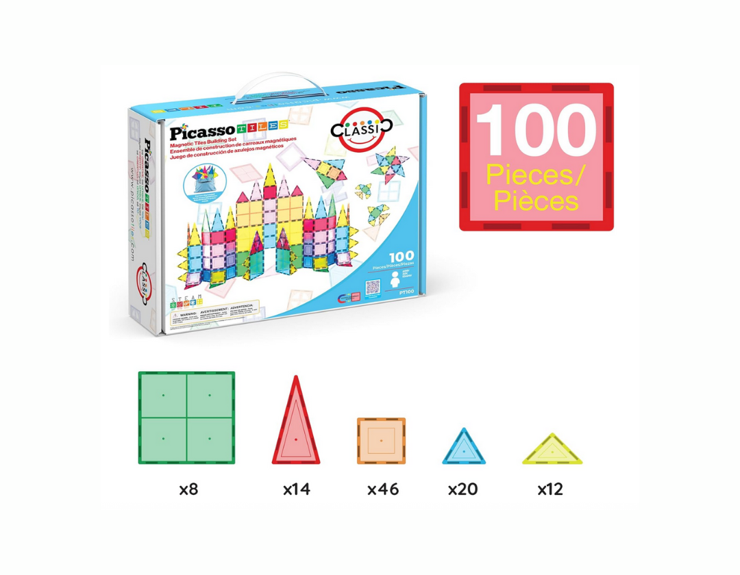 Picassotiles Set de Bloques 100 Piezas con Bolsa – Juguete de Construcción Creativa para Niños