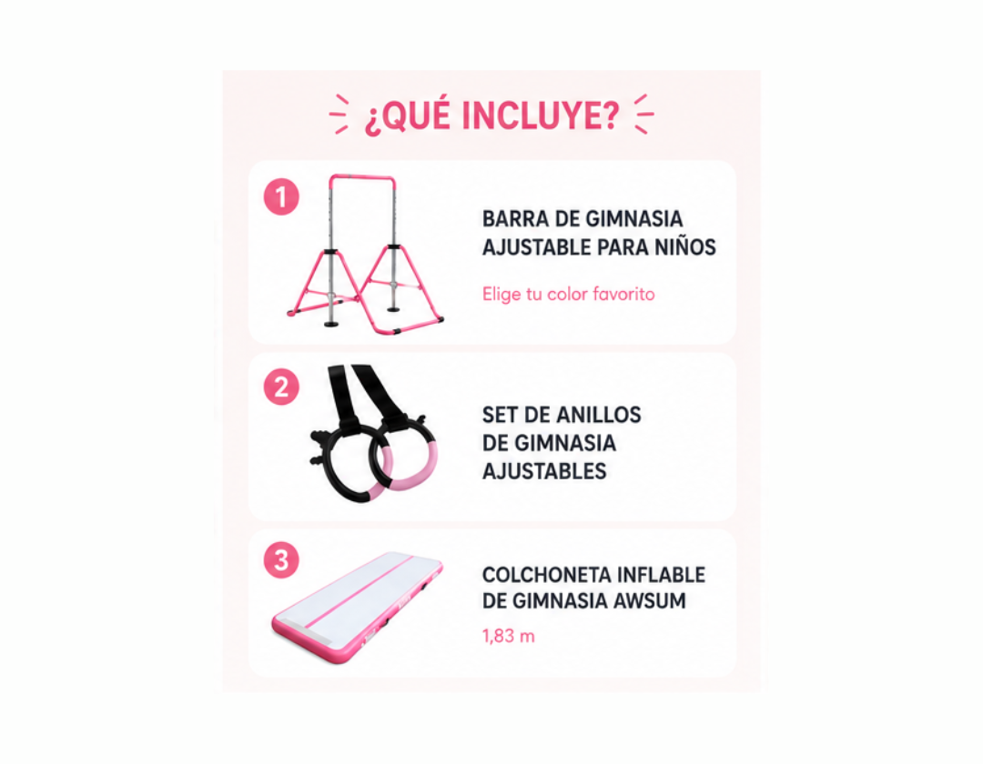 Combo Gimnasia en Casa – Barra + Colchoneta Inflable + Anillos