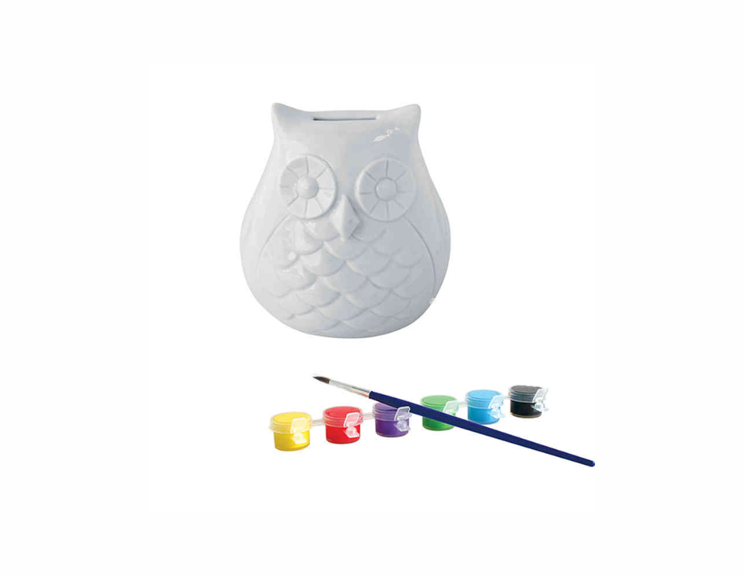 Set Pinta Tu Popia Alcancia De Buho