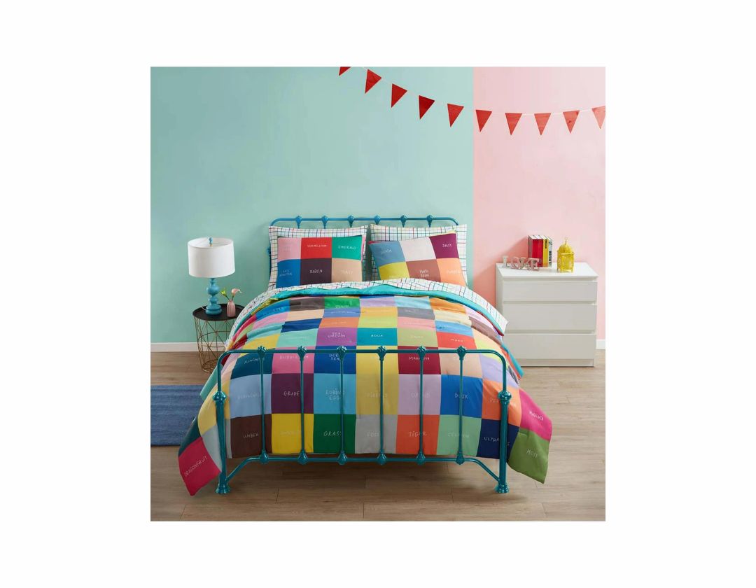 Juego de Edredón Reversible Full/Queen de 3 Piezas con Alfabeto Arcoíris Multicolor