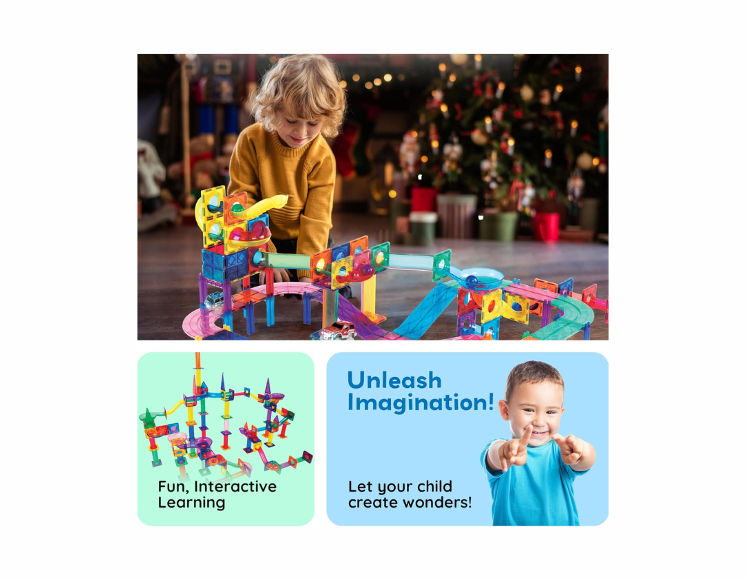 PicassoTiles – 108 Piezas 3 En 1 Marble Run Car Race Track Combo