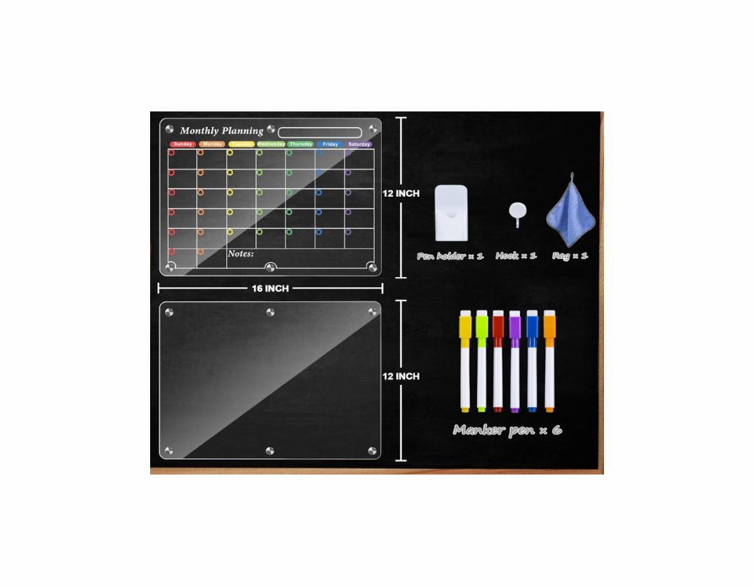 Juego de pizarras magnéticas de acrílico transparente para refrigerador 40.5 cm x 30.5 cm