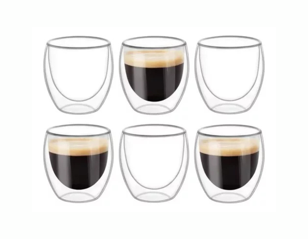 Vasos o tazas de vidrio doble pared 80 ml. Ideal para expreso.