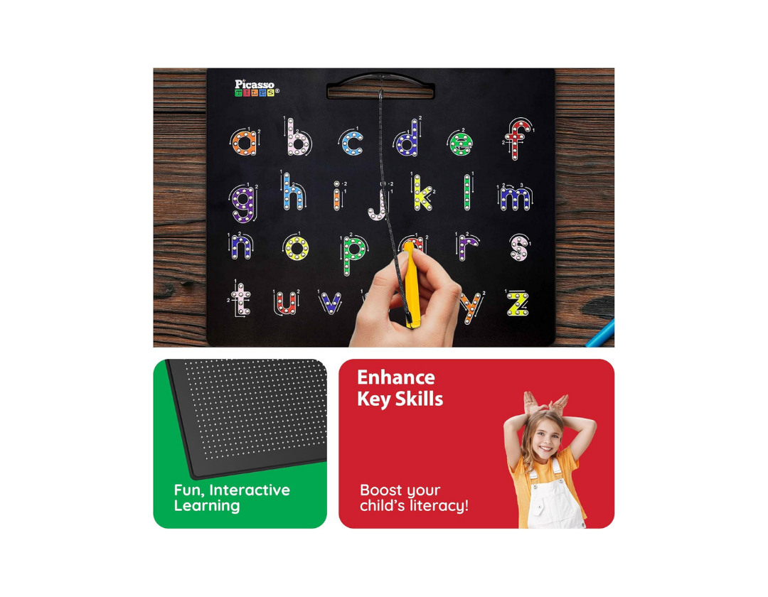 Picasso Tiles 2-1 Pizarra Magnetica de Alfabeto para Niños - 2 Lados (Mayúsculas y Minúsculas)