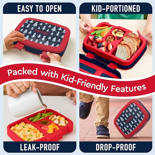 Bentgo Kids Lonchera estilo Bento con 5 compartimentos, a prueba de fugas y sin BPA, ideal para niños de 3 a 7 años. Cohete.