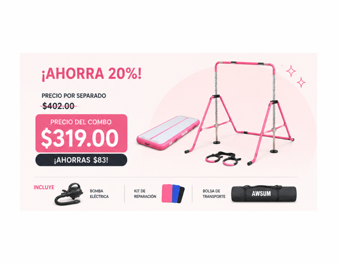 Combo Gimnasia en Casa – Barra + Colchoneta Inflable + Anillos