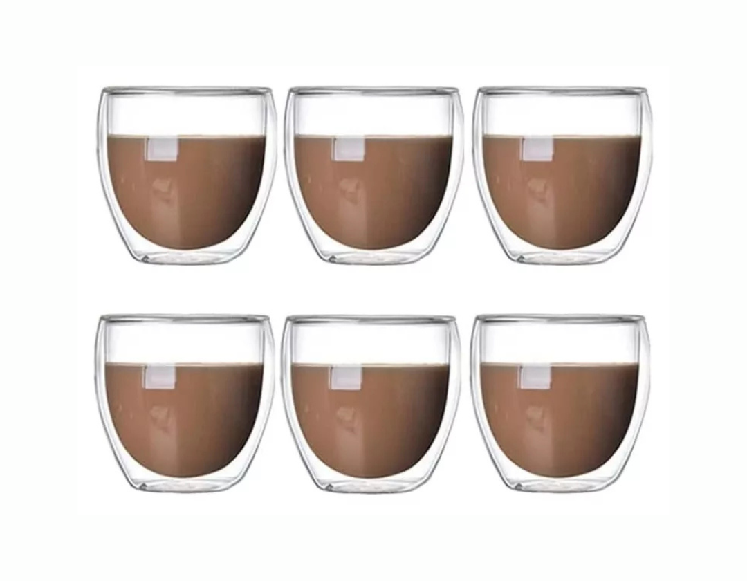 Vasos o tazas de vidrio doble pared 80 ml. Ideal para expreso.