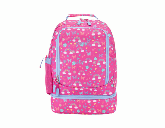 Bentgo Kids Mochila 2 en 1 con bolsa de almuerzo aislada, resistente al agua y acolchada - 16" (mariposas y unicornios).
