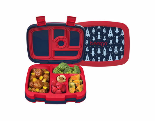 Bentgo Kids Lonchera estilo Bento con 5 compartimentos, a prueba de fugas y sin BPA, ideal para niños de 3 a 7 años. Cohete.