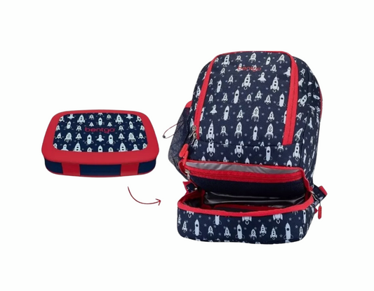COMBO Bentgo Kids Mochila 2 en 1 con bolsa de almuerzo aislada y Lonchera Cohetes